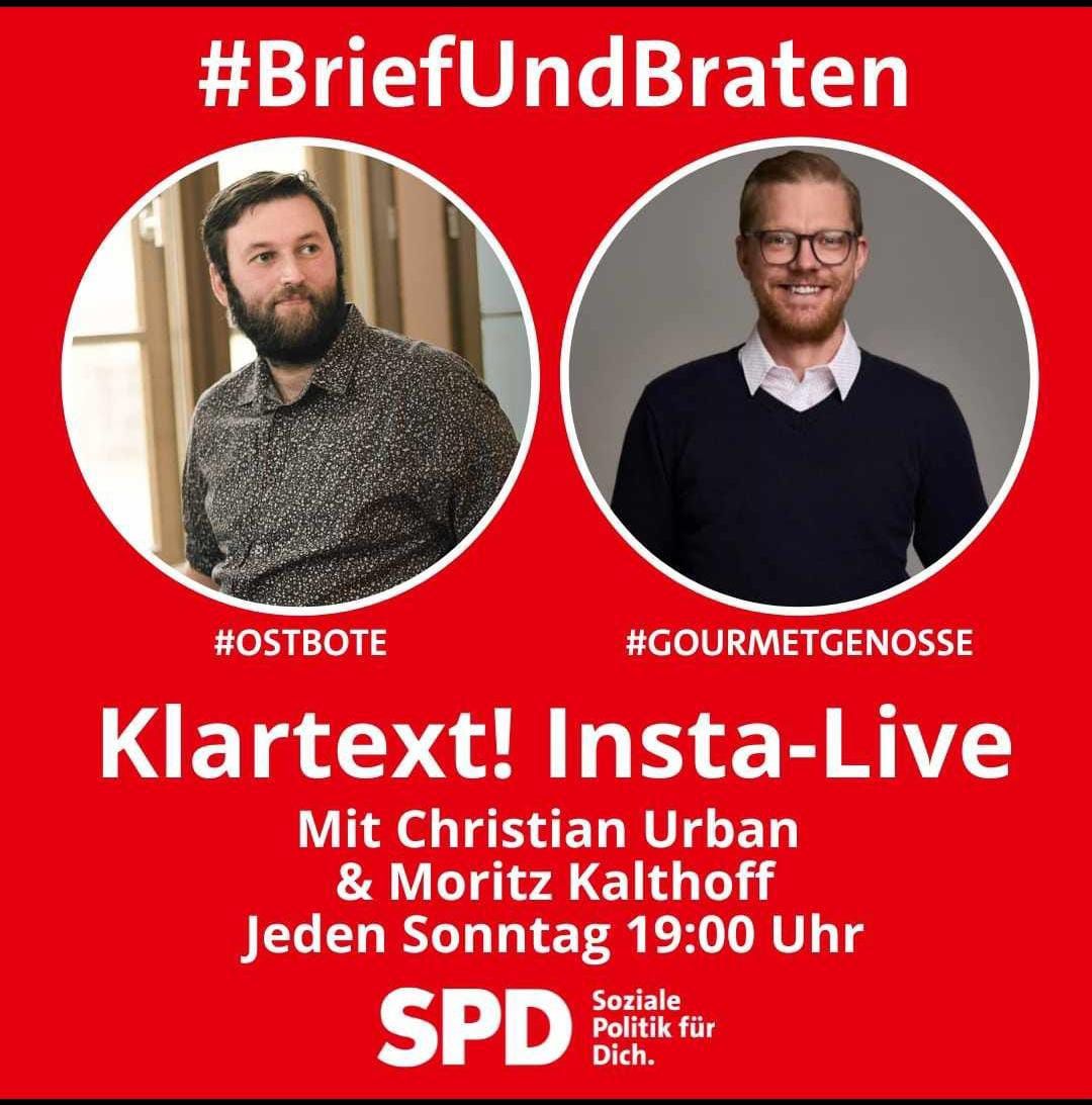 Klartext! Insta Live mit Moritz Kalthof und Christian Urban jeden Sonntag ab 19:00 Uhr.